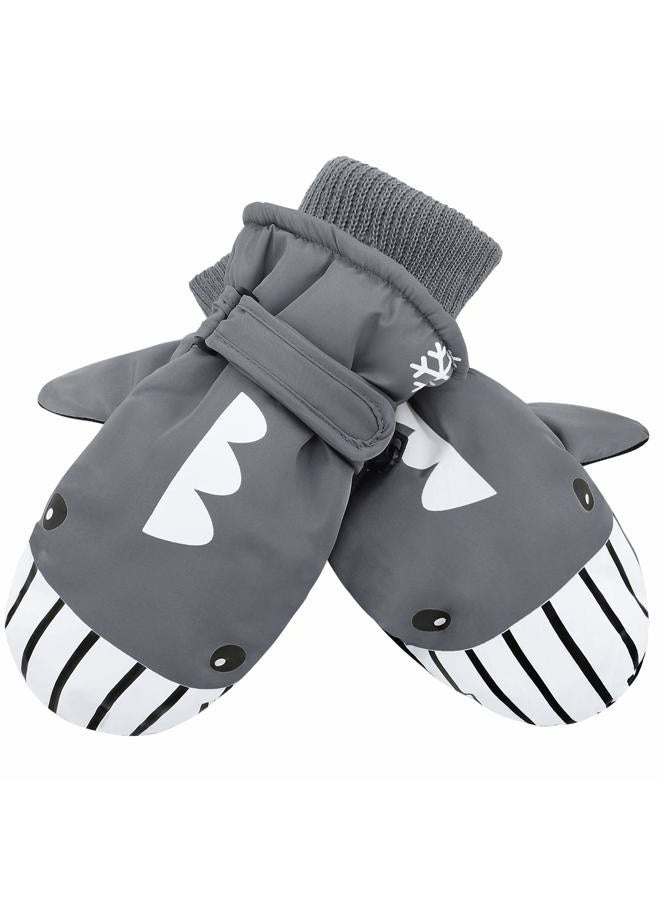 American Trends Toddler Snow Gloves Winter Kids Ski Glove Waterproof Mittens for Toddler Boys Girls Warm Mitten Gray Whale S(Fits 2-4 Years) - Image 2