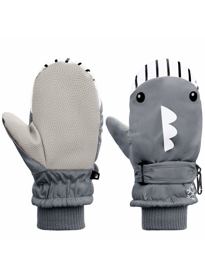 American Trends Toddler Snow Gloves Winter Kids Ski Glove Waterproof Mittens for Toddler Boys Girls Warm Mitten Gray Whale S(Fits 2-4 Years) - Image 1