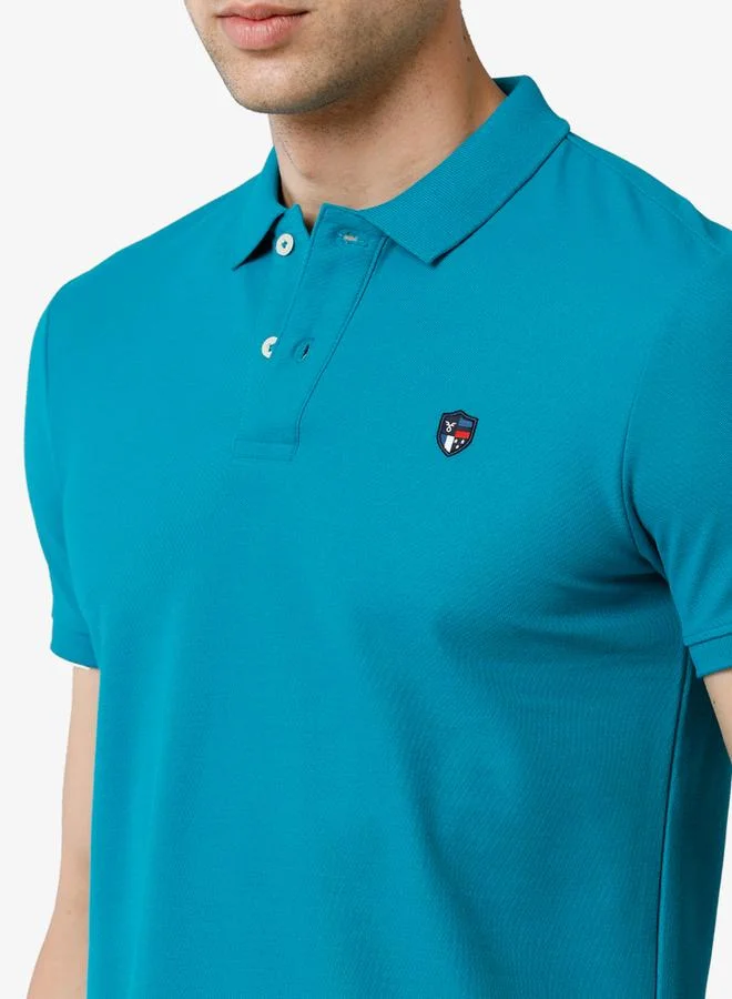 FERVORO Men Blue Plain Cotton Polo