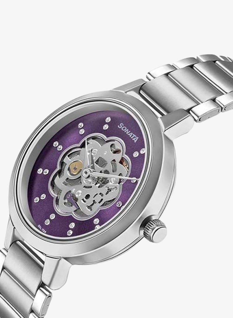 Sonata Round Shape Stainless Steel Chronograph Wrist Watch 8141SM13 - 32 mm - Silver - Image 2