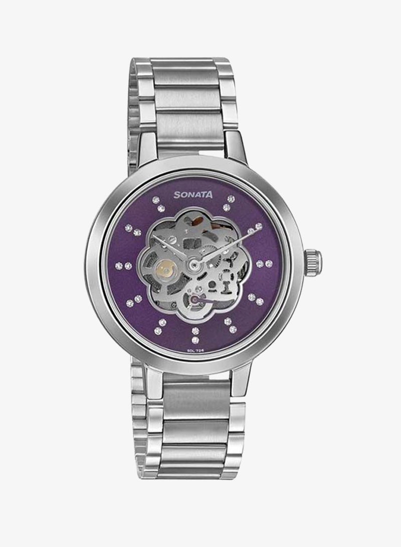 Sonata Round Shape Stainless Steel Chronograph Wrist Watch 8141SM13 - 32 mm - Silver - Image 4