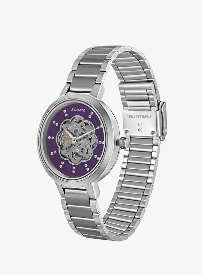 Sonata Round Shape Stainless Steel Chronograph Wrist Watch 8141SM13 - 32 mm - Silver - Image 1