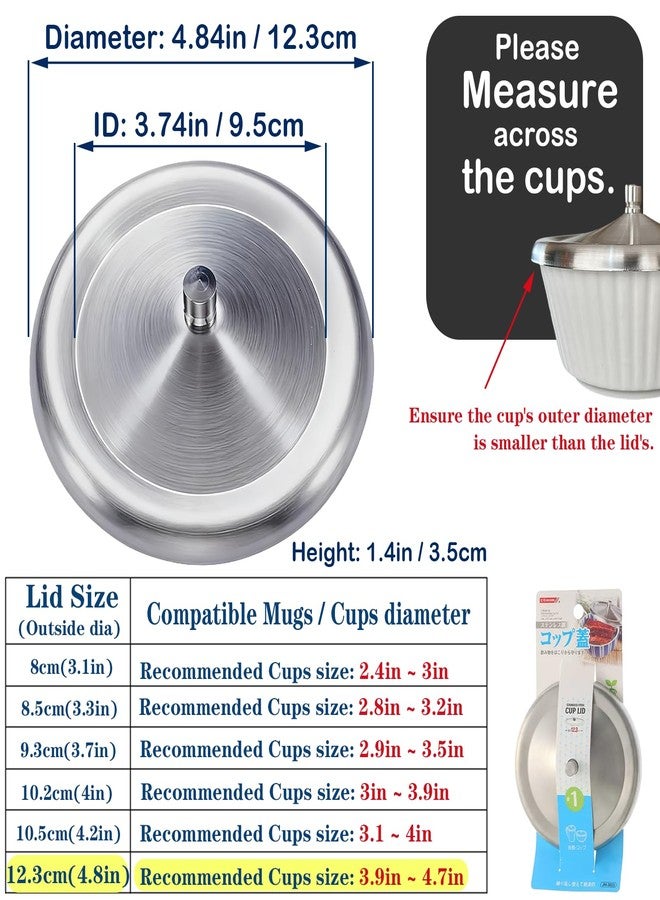 Bigwinyep 2Pcs Stainless Steel Cup Covers, 4.8Inch Coffee Mug Lid, Metal Tea Cup Cover, Universal Lid for Hot Tea Home Kitchen Camping, 12.3CM - Image 2