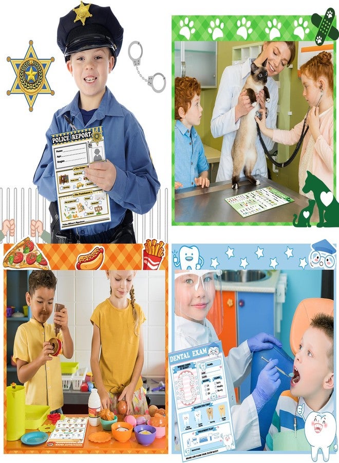 Eaasty 6 Pack Kids Pretend Play Notepads 40 Pages Police Doctor Fast Food Makeup Artist Dentist Veterinarian Imaginative Role Play - Image 5
