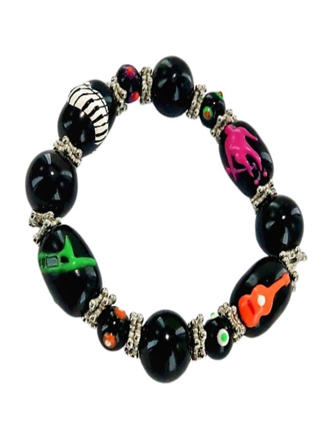 fiona Music Note Bracelet, Teacher Appreciation Recital Gift, Glass Beaded Bracelet, 1 pc (Black Music Instruments) - Image 1