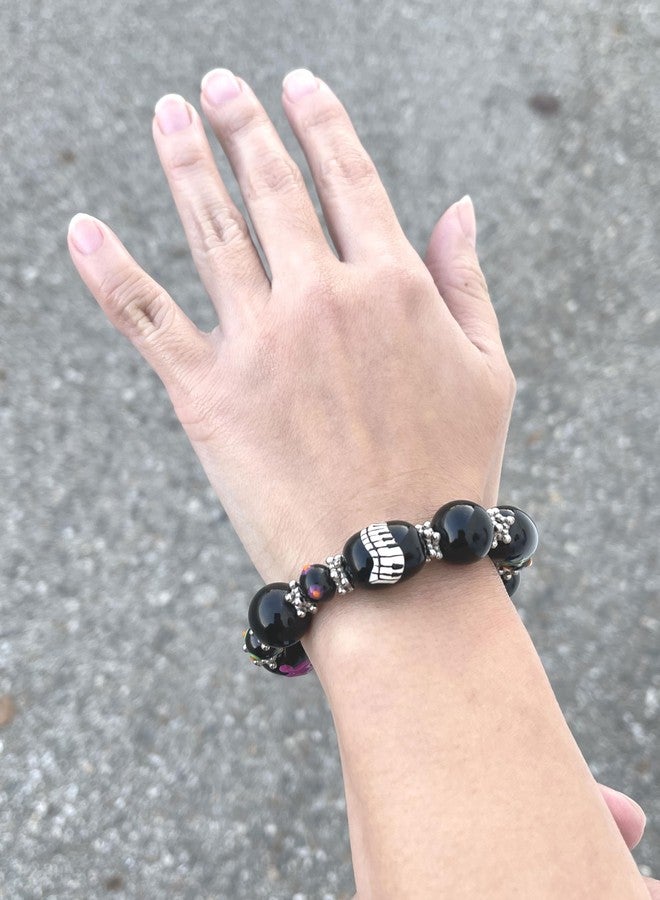 fiona Music Note Bracelet, Teacher Appreciation Recital Gift, Glass Beaded Bracelet, 1 pc (Black Music Instruments) - Image 3