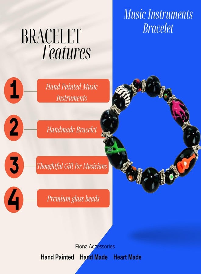 fiona Music Note Bracelet, Teacher Appreciation Recital Gift, Glass Beaded Bracelet, 1 pc (Black Music Instruments) - Image 5