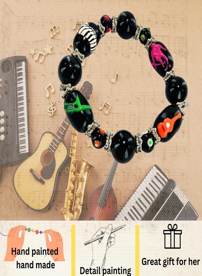 fiona Music Note Bracelet, Teacher Appreciation Recital Gift, Glass Beaded Bracelet, 1 pc (Black Music Instruments) - Image 4