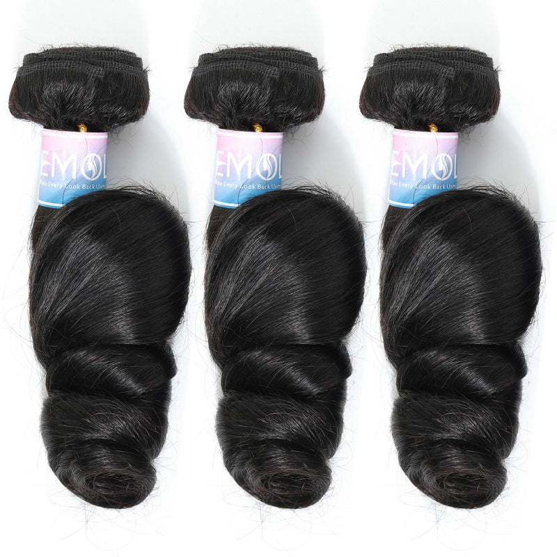 EMOL Loose Wave Bundles Human Hair Weave 3 Bundles Virgin Brazilian Loose Wavy Human Hair Weft Big Loose Spiral Wand Curls Short Hair Bundles Natural Black Human Hair Extensions 10 12 14 Inch - Image 2