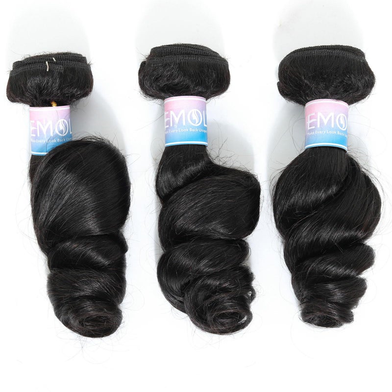 EMOL Loose Wave Bundles Human Hair Weave 3 Bundles Virgin Brazilian Loose Wavy Human Hair Weft Big Loose Spiral Wand Curls Short Hair Bundles Natural Black Human Hair Extensions 10 12 14 Inch - Image 5