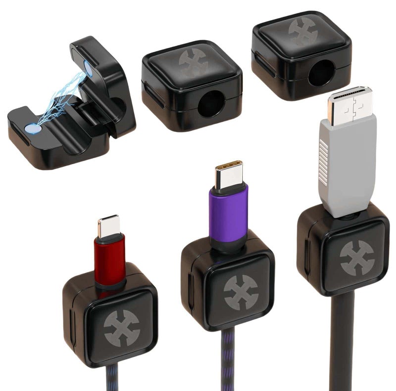 Xfopz 6 Pack Magnetic Cable Clips Cable Smooth Adjustable Cord Holder, Under Desk Cable Management, Adhesive Wire Holder Keeper Organizer for Home Office Desk Phone Car Wall Desktop Nightstand - Image 1