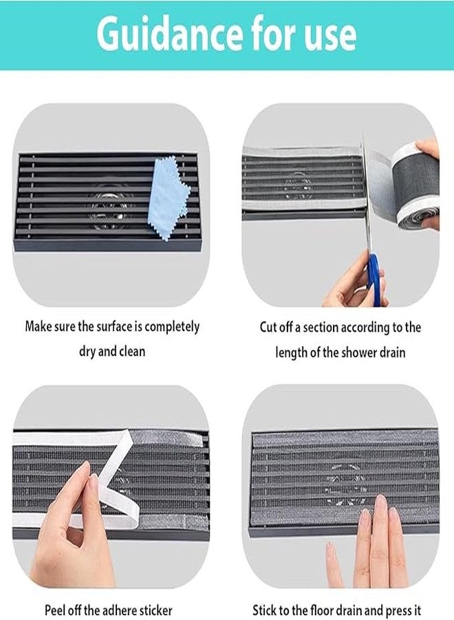ميسلو لفة شبكية ذاتية اللصق من MISSLO لمصرف الحمام، مصفاة حوض المطبخ، مصيدة شعر للاستخدام مرة واحدة، ملصقات شبكية لمصرف الدش، غطاء مصرف دش شبكي من مادة PVC قابل للقص، مصيدة شعر لأي طول (12 سم × 4 م) - Image 5