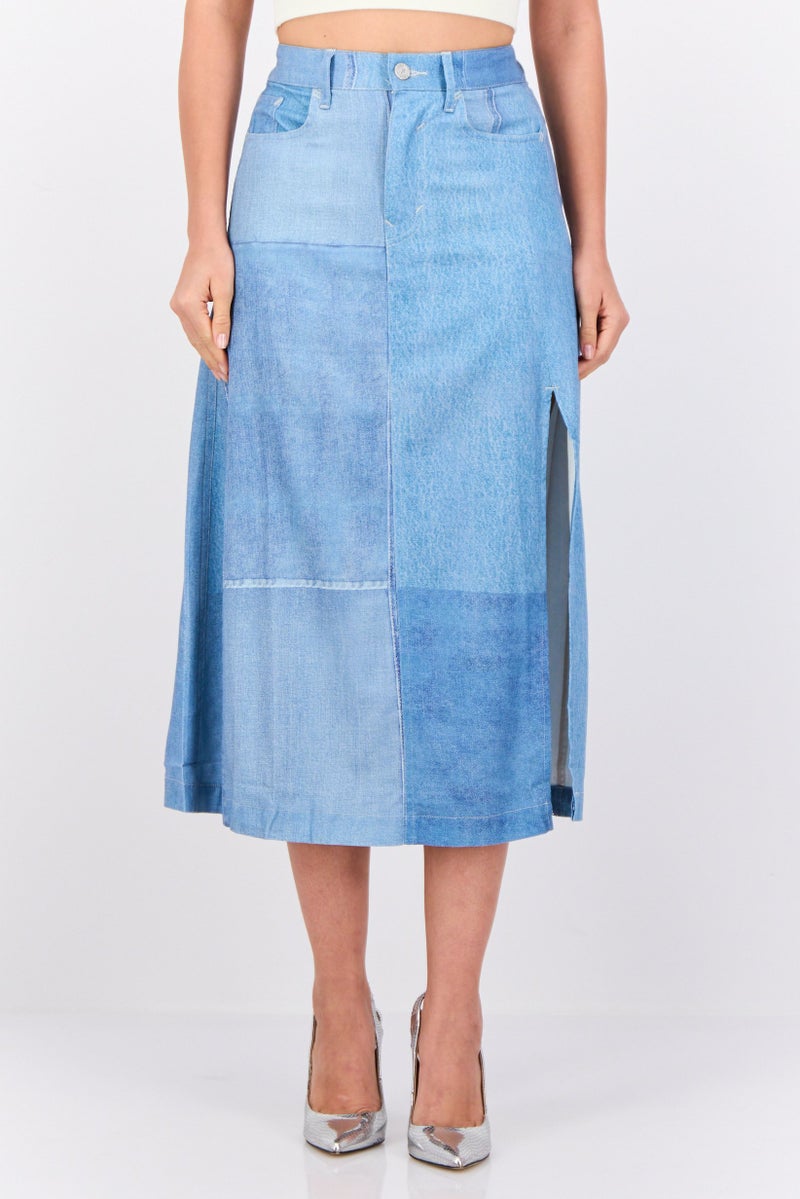 ESPRIT تنورات ميدي جينز مغسولة للنساء، أزرق فاتح - Image 1