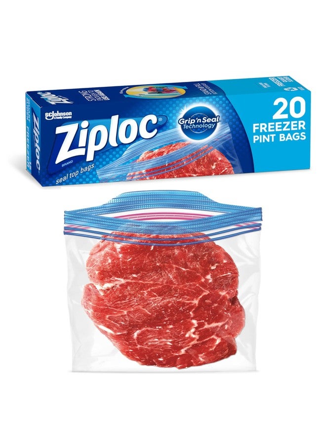 Ziploc أكياس تخزين الطعام زيبلوك سعة 1 باينت، تقنية Grip 'n Seal لسهولة الإمساك، الفتح، والإغلاق، 20 قطعة - Image 1