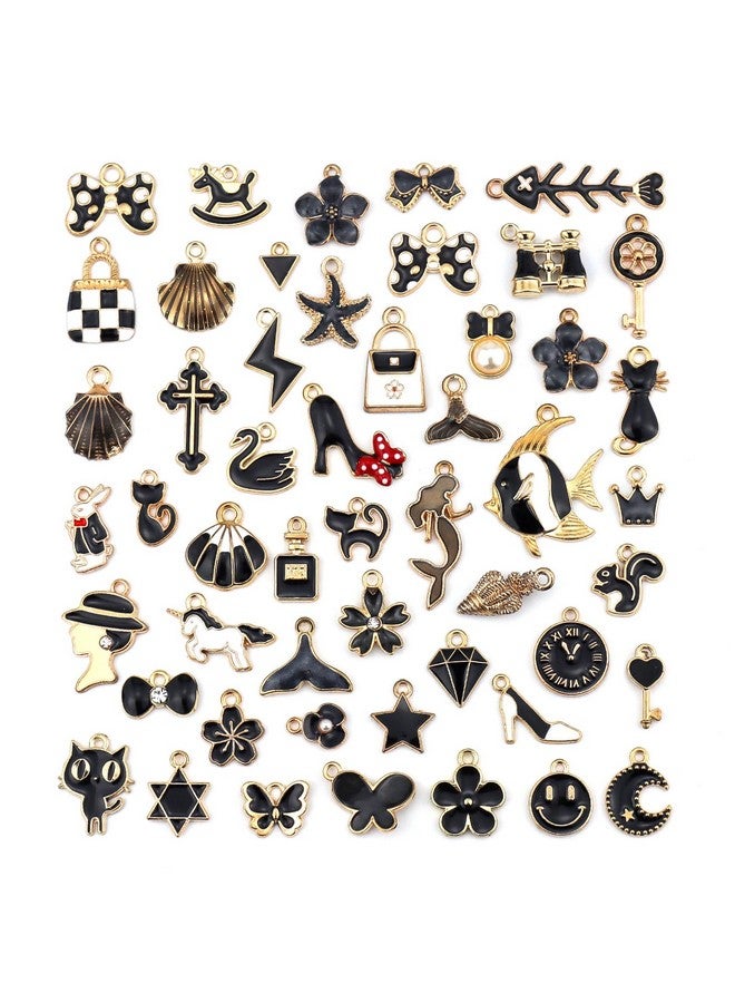 JIALEEY Assorted Gold Plated Enamel Charm Pendant Diy For Earrings Necklace Bracelet Jewelry Making And Crafting, Black 50Pcs - Image 1