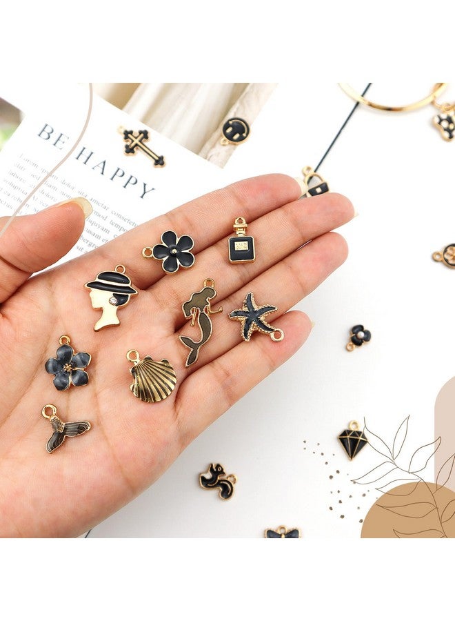JIALEEY Assorted Gold Plated Enamel Charm Pendant Diy For Earrings Necklace Bracelet Jewelry Making And Crafting, Black 50Pcs - Image 2