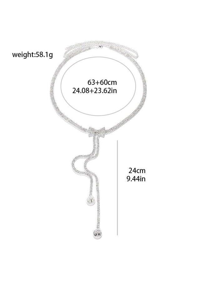 CanB Bow Rhinestone Waist Belt Silver Thin Belts Crystal Chain Beltfor Women, Silver, M - Image 5