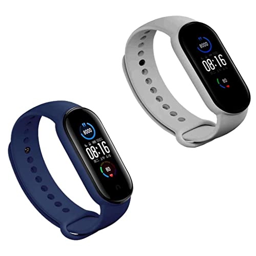 INEFABLE Mi SmartWatch 5 and 6 Watch Straps Original for Mi Watch M5 and M6 Watch Strap Soft Silicone Adjustable Watch Strap-Device Not Incuded-Blue & Light Grey-Pack of 2 - Image 1
