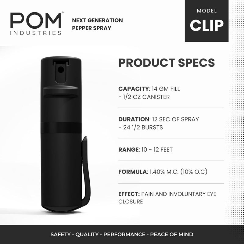 POM Pepper Spray Pocket Clip, Quick Flip Top Safety, Maximum Strength OC Formula with UV Marking Dye, Safe Compact and Tactical Design for Everyday Carry, 25 Bursts, 10 ft Range, 0.5 fl oz - Image 2