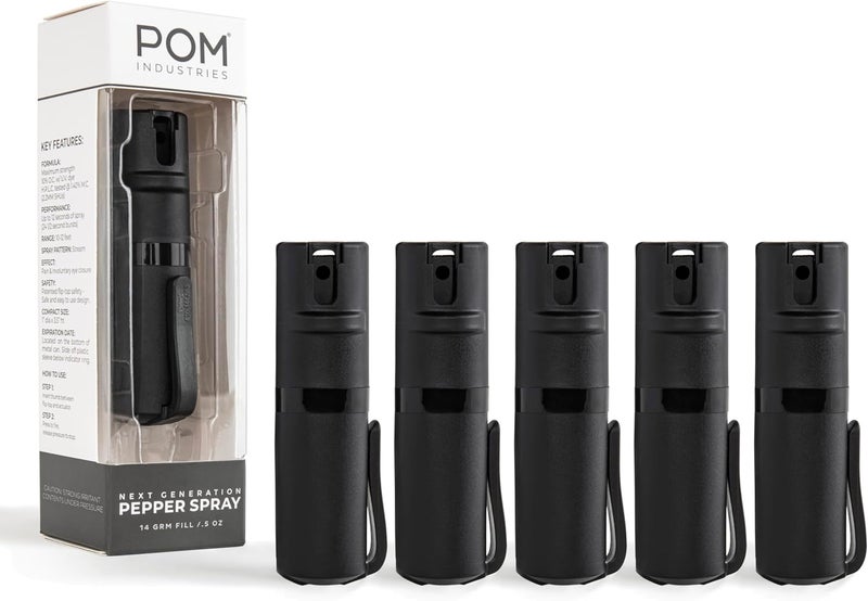 POM Pepper Spray Pocket Clip, Quick Flip Top Safety, Maximum Strength OC Formula with UV Marking Dye, Safe Compact and Tactical Design for Everyday Carry, 25 Bursts, 10 ft Range, 0.5 fl oz - Image 1
