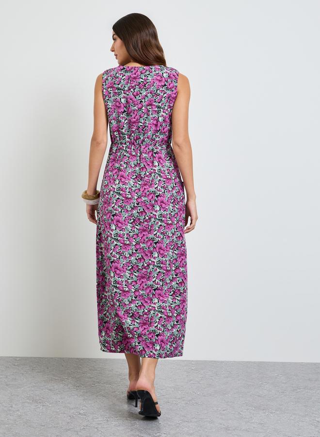 Take Two Purple Floral Print Sleeveless Midi Dress - Image 4