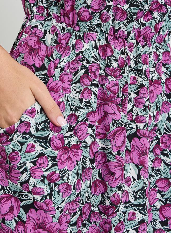 Take Two Purple Floral Print Sleeveless Midi Dress - Image 3