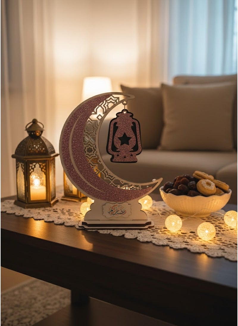 سي او أرماء ديكورات مصنوعة يدوياً من الخشب بتصميم هلال رمضان  تحوي عبارة رمضان كريم - Image 1