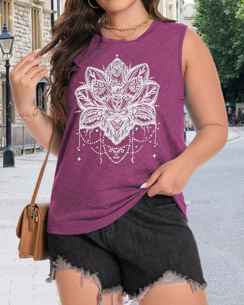 rosemia Plus Size Tops for Women Sleeveless Summer Tank Top Loose Fit Casual Tunics Shirts (Purple Flower, 3XL) - Image 2