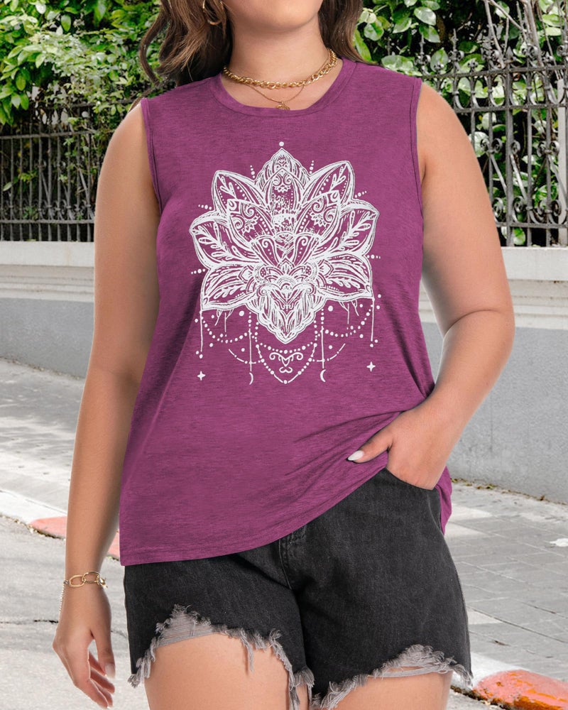 rosemia Plus Size Tops for Women Sleeveless Summer Tank Top Loose Fit Casual Tunics Shirts (Purple Flower, 3XL) - Image 5