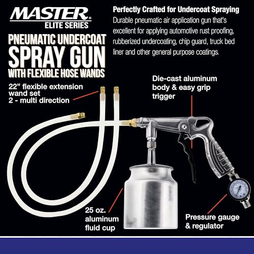 Master Airbrush Master Elite Undercoating Spray Gun with Regulator 25 oz Suction Feed Cup 2 Flexible Extension Wands Pneumatic Automotive Application Sprayer Undercoating Gun for Truck Bed Liner Rust Proofing - Image 3