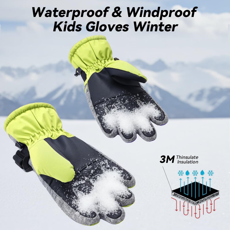 WALSKING Kids Waterproof Winter Thinsulate Warm Cold Weather Winter Snow Ski Gloves-Fits Boys and Girls Youth Child Outdoor - Image 3