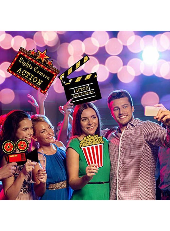 Hicarer 32 Pieces Movie Party Decorations Red Carpet Cutouts Movie Party Cards Table Toppers Movie Theme Decor Double Sided Printing Red Golden Black for Movie Night Party Supplies - Image 4