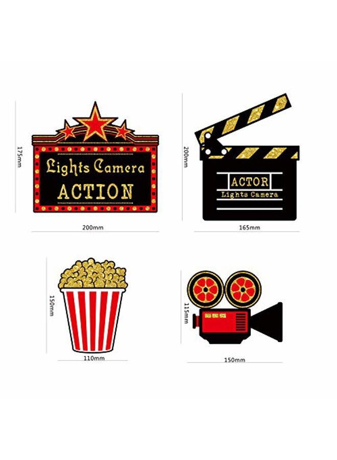 Hicarer 32 Pieces Movie Party Decorations Red Carpet Cutouts Movie Party Cards Table Toppers Movie Theme Decor Double Sided Printing Red Golden Black for Movie Night Party Supplies - Image 2