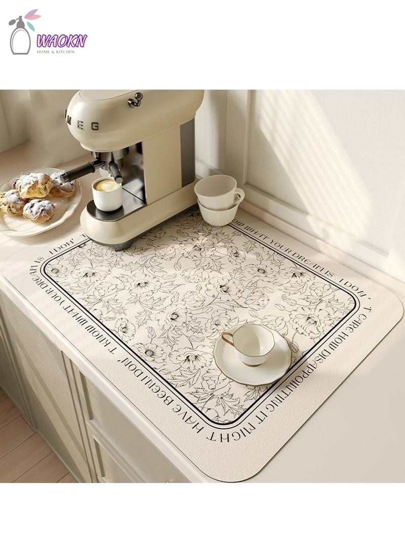 WAOKN Coffee Machine Absorbent Mat, Kitchen Bowl Bar Drain Mat, Cup Drying Mat, Table Top Leave-In Insulation Mat  - Image 1