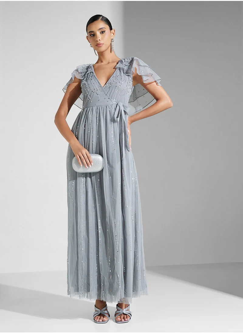 اميليا روز Embellished Mesh Detailed Dress