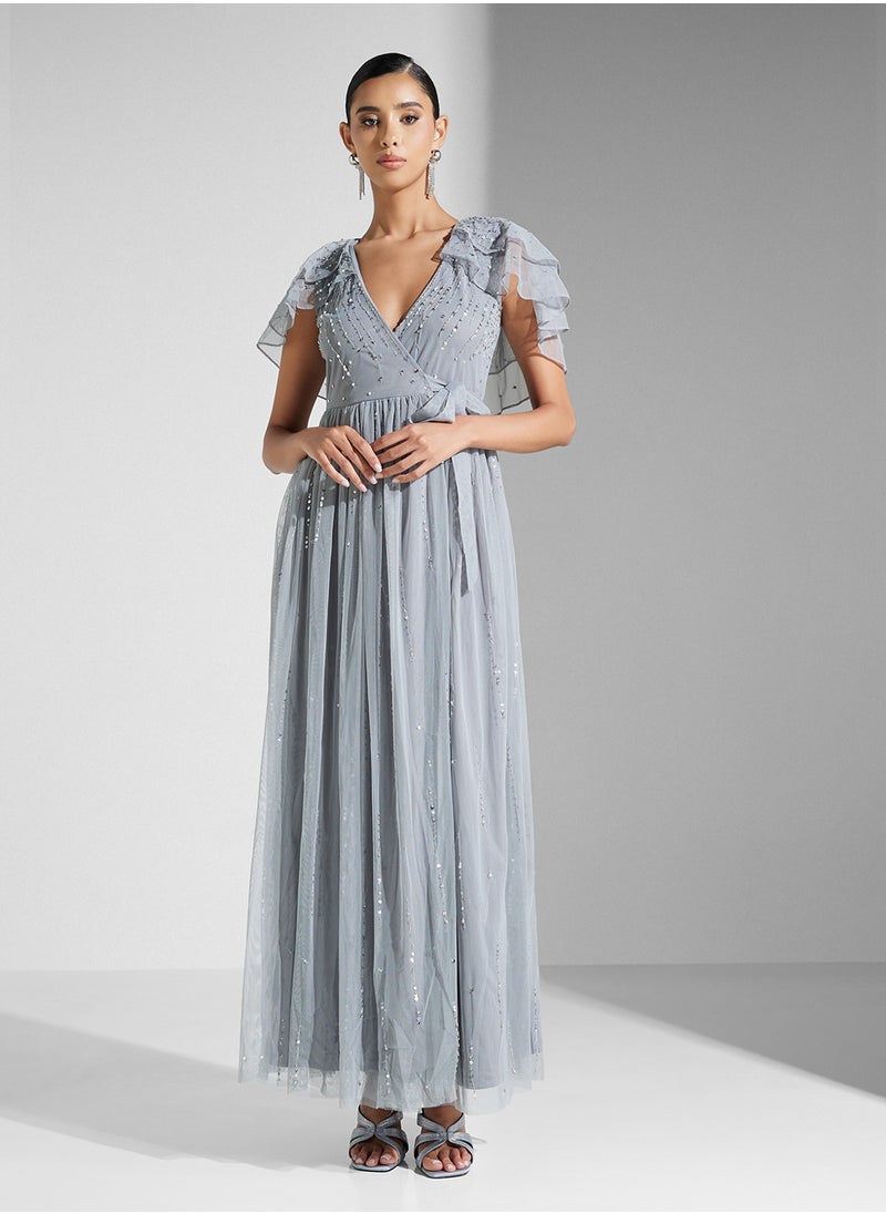 Amelia Rose Embellished Mesh Detailed Dress  - Image 4