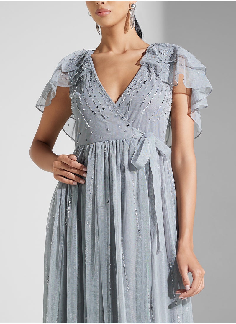 Amelia Rose Embellished Mesh Detailed Dress  - Image 3
