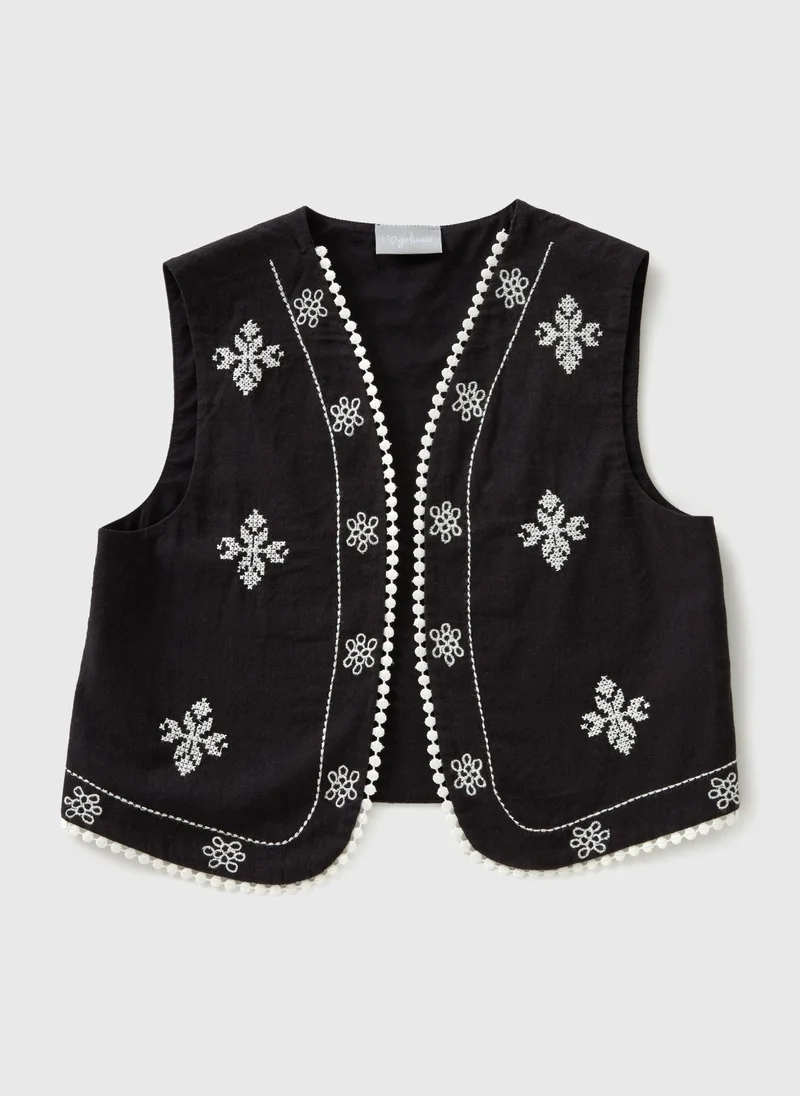 Matalan Girls Black Embroidered Waist Coat