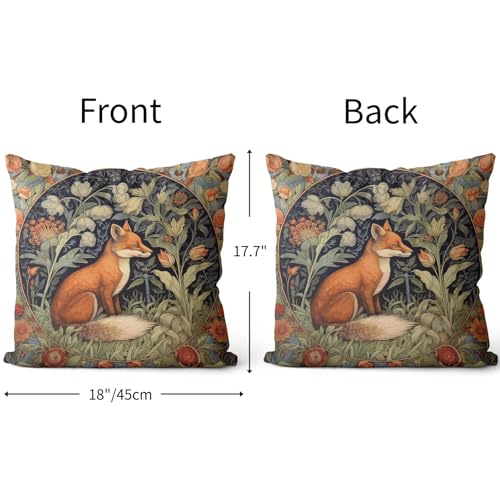 Sufeasdf William Morris Throw Pillow Covers 18x18 Inch Fox Gothic Animal Throw Pillows Covers for Couch Bed Dark Academia Moody Home Decor Vintage Orange Floral Botanical Sofa Cushion Covers Set of 2 - Image 3