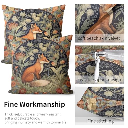 Sufeasdf William Morris Throw Pillow Covers 18x18 Inch Fox Gothic Animal Throw Pillows Covers for Couch Bed Dark Academia Moody Home Decor Vintage Orange Floral Botanical Sofa Cushion Covers Set of 2 - Image 4