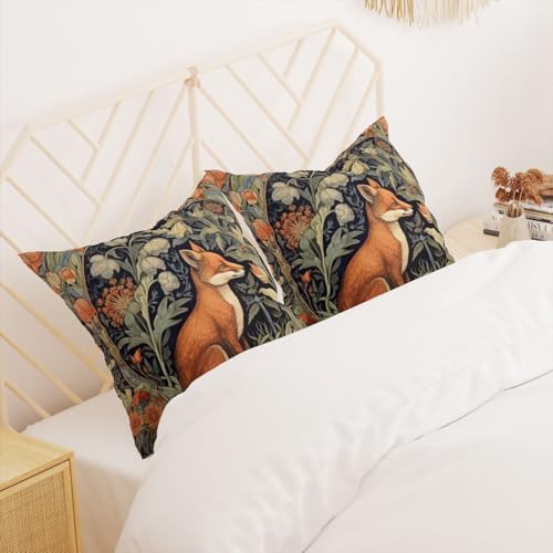 Sufeasdf William Morris Throw Pillow Covers 18x18 Inch Fox Gothic Animal Throw Pillows Covers for Couch Bed Dark Academia Moody Home Decor Vintage Orange Floral Botanical Sofa Cushion Covers Set of 2 - Image 5