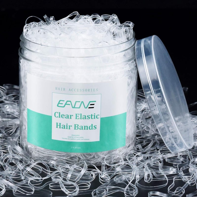 EAONE Clear Elastic Hair Rubber Bands 2500pcs No Damage Mini Hair Ties Small Tiny Ponytail Holder Hairstyling Accessories for Women Girls 20mm in Diameter and 2mm in Width