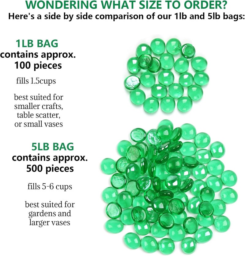 MBKHFLL Glass Marbles, Mini Flat Glass Beads~100 PCS for Vase Fillers, Floral Bottom Mancala Gems Pebbles Fish Tank Rocks for Table Aquarium,Home Decor Art Craft Supplies (Green, 5 LB) - Image 3