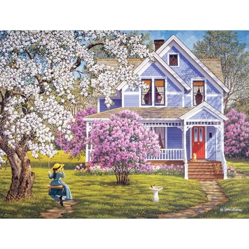 Bits and Pieces 300 Piece Puzzles for Adults Lilacs and Lace 300 Large Pieces 18 x 24 Jigsaw Puzzles Lilac Tree Victorian House No 2 Pieces Alike - Image 1