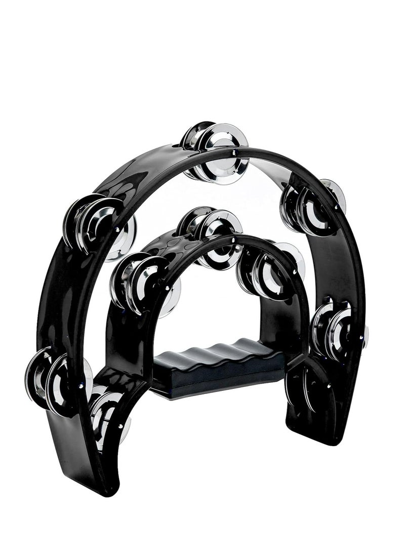 MIXDE Double Row Metal Jingles Bell Hand Held Percussion Half Moon Tambourines Musical Instrument for Kids,Handled Tambourine Metal Jingles for Party  - Image 1