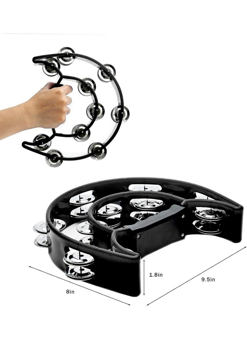 MIXDE Double Row Metal Jingles Bell Hand Held Percussion Half Moon Tambourines Musical Instrument for Kids,Handled Tambourine Metal Jingles for Party  - Image 4