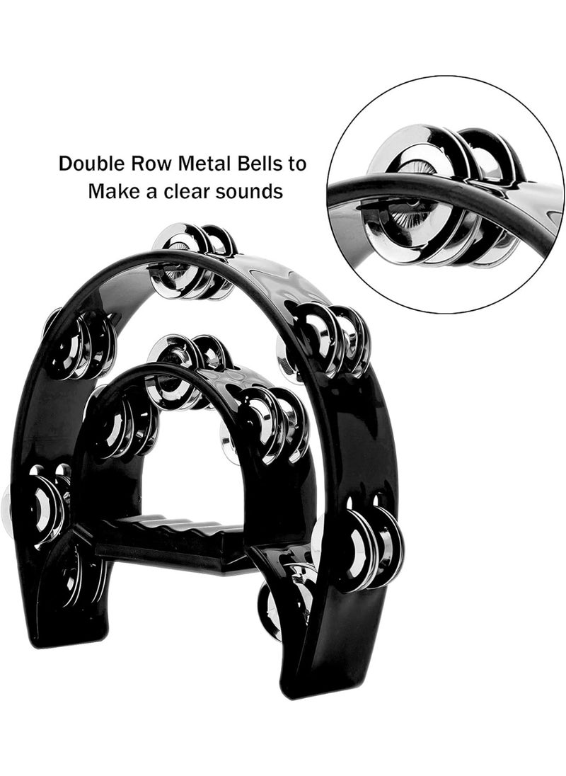 MIXDE Double Row Metal Jingles Bell Hand Held Percussion Half Moon Tambourines Musical Instrument for Kids,Handled Tambourine Metal Jingles for Party  - Image 3