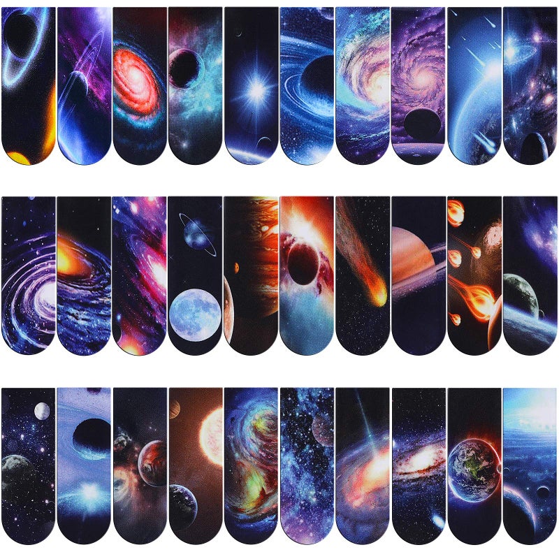 30 Pieces Universe Galaxy Magnetic BookmarkMWOOT Starry Sky Magnet Page Book Markers SetAssorted Magnetic Page Clips Bookmarks for Students Reading2x6cm30 Styles