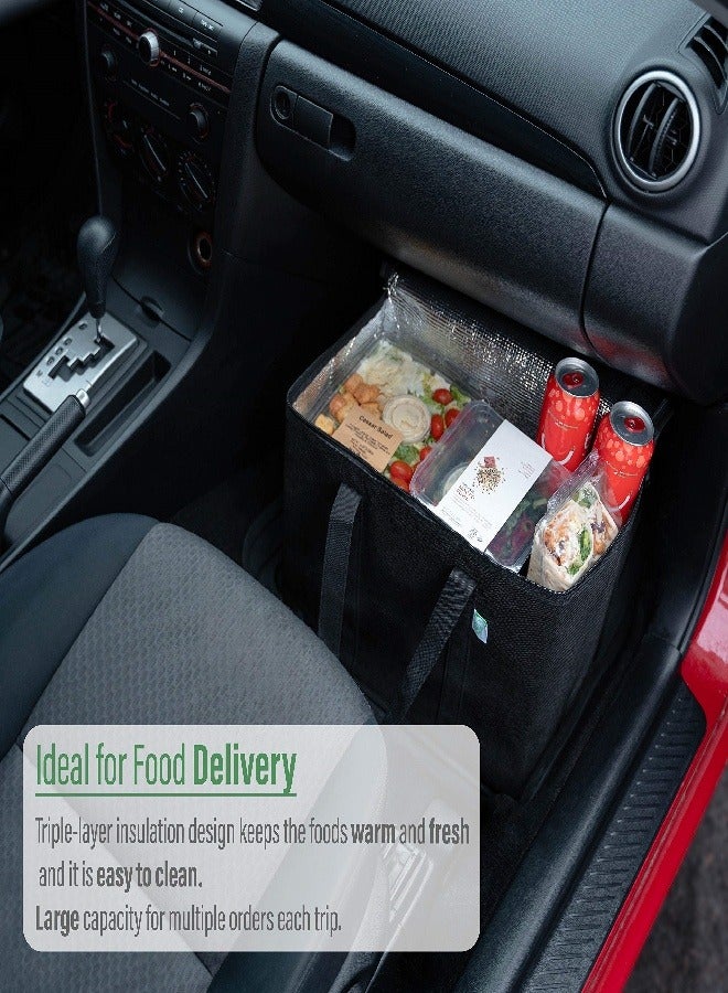 2 pack Additional Bottom Plate Black Insulated Grocery shopping bag, Delivery,pizza,reusable bags, Sturdy zipper,Collapsible,tote,cooler,thermal,Beach,waterproof heavy duty - Image 3