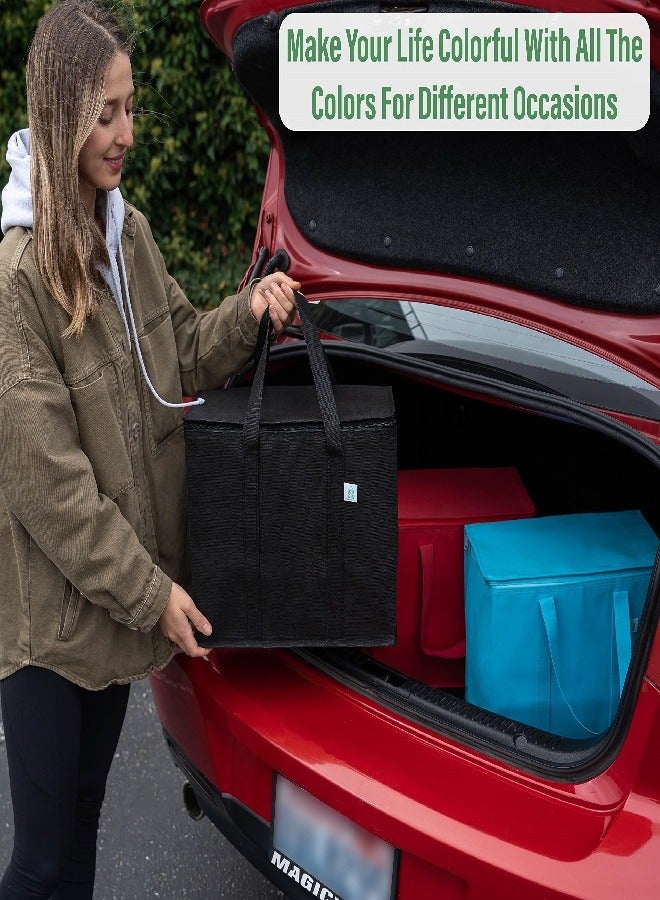 2 pack Additional Bottom Plate Black Insulated Grocery shopping bag, Delivery,pizza,reusable bags, Sturdy zipper,Collapsible,tote,cooler,thermal,Beach,waterproof heavy duty - Image 5